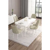 Hanah Home trpezarijski set Are, sto na razvlacenje i 4 stolice, bela ploca, krem tkanina Babyface