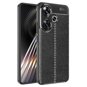 Elegantna gel maska Elite Guard s teksturom kože i zaštitom rubova za Xiaomi Poco F6 - obsidian black