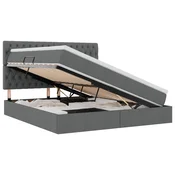 Vidaxl LED Postelja za Shranjevanje z Blazino Temno siva 160 x 200 cm