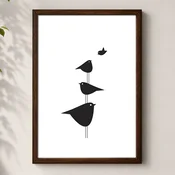 WallXpert uramljena MDF slika 3752KACT-009, crne ptice naslagane jedna na drugu, 37 x 52 cm