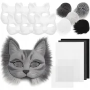 Korbi Set Mask za Barvanje in Okraševanje – Filc & Krzno, DIY, 6 Kosov, Siva Mačka