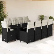 Vidaxl Vrtna bistro garnitura 11-delna z blazinami črn poli ratan