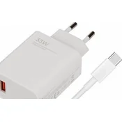 Xiaomi MDY-16-EF USB-A 33W Potovalni Polnilec + USB-C Kabel Bela (Bulk)