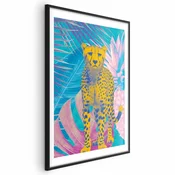 shumee Eksotični leopardji plakat - barvit portret geparda na ozadju tropskih listov