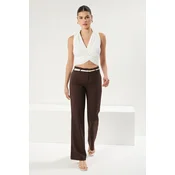 Trendyol Dark Brown High Waist Light Flare Trousers
