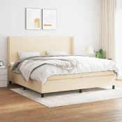 Greatstore Box spring postelja z vzmetnico krem 200x200 cm blago