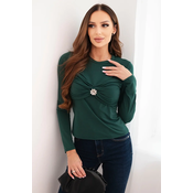 Kesi Włoski Womens fitted viscose blouse with draping and a brooch dark green