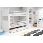 Drveni deciji krevet na sprat Rico sa fiokom - beli - 200x90cm