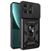 Oklepni ovitek MaX-Armor z obročem, kovinsko ploščico in zaščito zadnjih kamer za Motorola Edge 50 Pro - army black