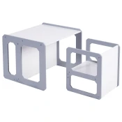 Kinder Home Montesori deciji sto i stolica, drveni set 3 u 1, belo sivi ( TF-6912 )