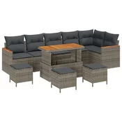 set vrtnih sofa od 10 komada s jastučićima sivi poly rattan akacija set vrtnih blagovaonica od 4 komada s jastučićima sivi poly