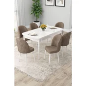 Hanah Home trpezarijski set Rut, sto na razvlacenje i 6 stolica, bela ploca, kapucino tkanina Babyface