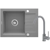 Deante ZQZ S11A Sudopera, 1 korito, 15cm, Granitna + BEU S62M Slavina, 355mm, Siva