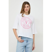 Pamučna majica Versace Jeans Couture za žene, boja: bijela