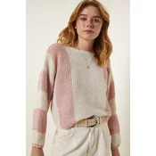 Happiness Istanbul Cream Powder Striped Seasonal Knitwear Sweater