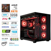 Računalnik MEGA MT S5 R7-9850X3D/RTX5070Ti/32GB-DDR5/2TB/1050W/Brez OS/črna RGB + Estetski napajalni kabli Rdeča/ Črna]