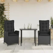 3-dijelni vrtni blagovaonski set s jastucima od poliratana crni Crna 80 x 80 x 74 cm