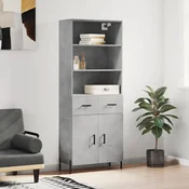 Greatstore Visoka komoda betonsko siva 69,5x34x180 cm inženirski les