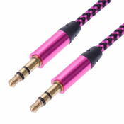 Northix 1m pleteni 3,5 mm aux kabel - roza