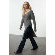 Trendyol Anthracite Slit Detailed Tunic Length Soft Texture Knitwear Sweater