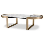 Casa Padrino luxury coffee table brass/white 120 x 60.5 x H. 32.5 cm - Oval living room table with marble top - Living room furniture - Luxury furniture - Luxury collection