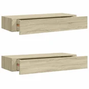 Vidaxl Stenska polica s predalom 2 kosa hrast 60x23,5x10 cm mediapan