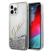 Guess Etui Guess Glitter Vintage Script za iPhone 12 Pro Max - srebrn