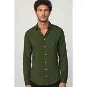 TUDORS Muška košulja dugih rukava, Slim Fit, Maslinasta