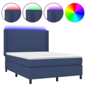 Krevet box spring s madracem LED plavi 140x190 cm od tkanine