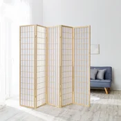 Homestyle4U Pregradna stena, 5-delna Shoji zložljiva, 220x2,2x175 cm, rjava