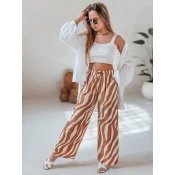 Spodnie damskie wide leg w paski ZEBRAVIBE beżowo-kamelowe Dstreet