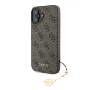 GUESS GUHCP16SGF4GCW silikonski ovitek z obeskom za iPhone 16e - rjav