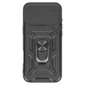AVIZAR Ovitek za iPhone 17 Pro z obročastim stojalom in drsnim pokrovom kamere, Črna, (5000190574)