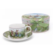 Darilna škatla iz porcelana za skodelico in krožnik z velikonočnimi zajčki