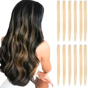 Podaljški za lase Clip In sintetični set 12 pramenov blond odtenek 613 dolžina 55 cm ravni kovinske sponke Clip-On za volumen in moderen poudarek brez obiska frizerja možnost prirezovanja