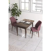 Hanah Home trpezarijski set Arp, sto i 2 stolice, ploca u dekoru drveta Baroque, puder roze tkanina Babyface