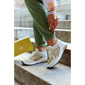 Fashion Sports Shoes Womens Sneakers White and Gold Danielle