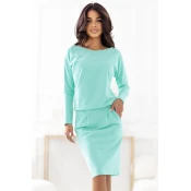 189-12 Long-sleeved sweatshirt dress with pockets – comfortable cut with a low neckline at the back – mint