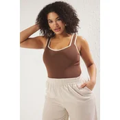 Trendyol Curve Brown Line Detail Square Neck Bodycon Knit Blouse