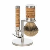 Mühle ROCCA set za brijanje - stalak, stroj sa zatvorenom glavom, srebrna četka za jazavca - slojevita kora breze