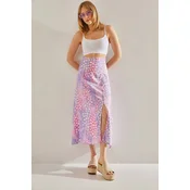 Bianco Lucci Womens Lilac Floral Skirt with Side Hidden Zipper Slit