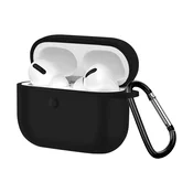 AVIZAR Silikonski ovitek Airpods Pro in Pro 2 proti prstnim odtisom s karabinom, združljiv s QI - črn, (5000075453)