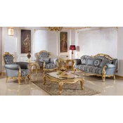 Casa Padrino luxury baroque living room set blue/gold - 2 Baroque Sofas & 2 Baroque Armchairs & 1 Baroque Coffee Table - Luxury living room furniture in baroque style - Baroque furniture