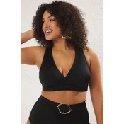 Trendyol Curve Black Double Breasted Plus Size Bikini Top