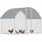 PAWHUT Zunanji kurnik za kokoši, 2.8x1.7x1.9M 4.7 M2 ograja za kokoši iz pocinkanega jekla z nepremočljivo streho anti-uv in ključavnico, kletka za 5-8 piščancev, male živali, zajce in race