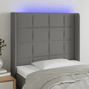 Vidaxl LED posteljno vzglavje temno sivo 93x16x118/128 cm blago