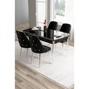 Hanah Home trpezarijski set Tia, sto i 4 stolice, ploca u dekoru crnog mermera, hromirane noge, crna tkanina Babyface