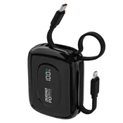 DUDAO Powerbank K32 10.000 mAh z vgrajenim kablom USB-C–iPhone Lightning 22,5 W – črn