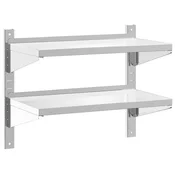Vidaxl Stenska polica 2-nadstropna 75x40x60 cm srebrna nerj. jeklo
