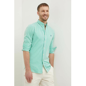 Košulja Polo Ralph Lauren za muškarce, boja: zelena, slim, s button-down ovratnikom